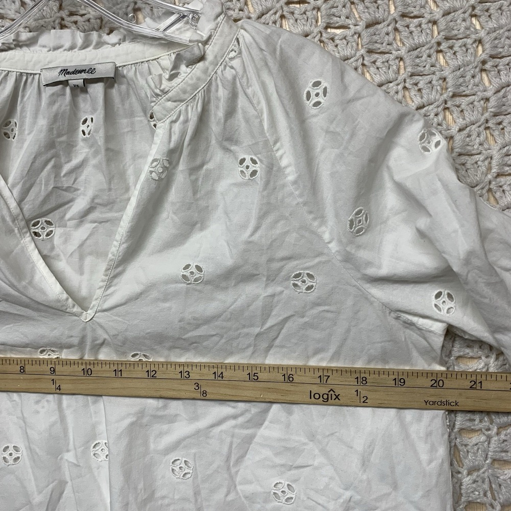 Madewell Eyelet Popover Blouse Top Shirt Women XS White Scalloped Blouse G1542 - Picture 4 of 10